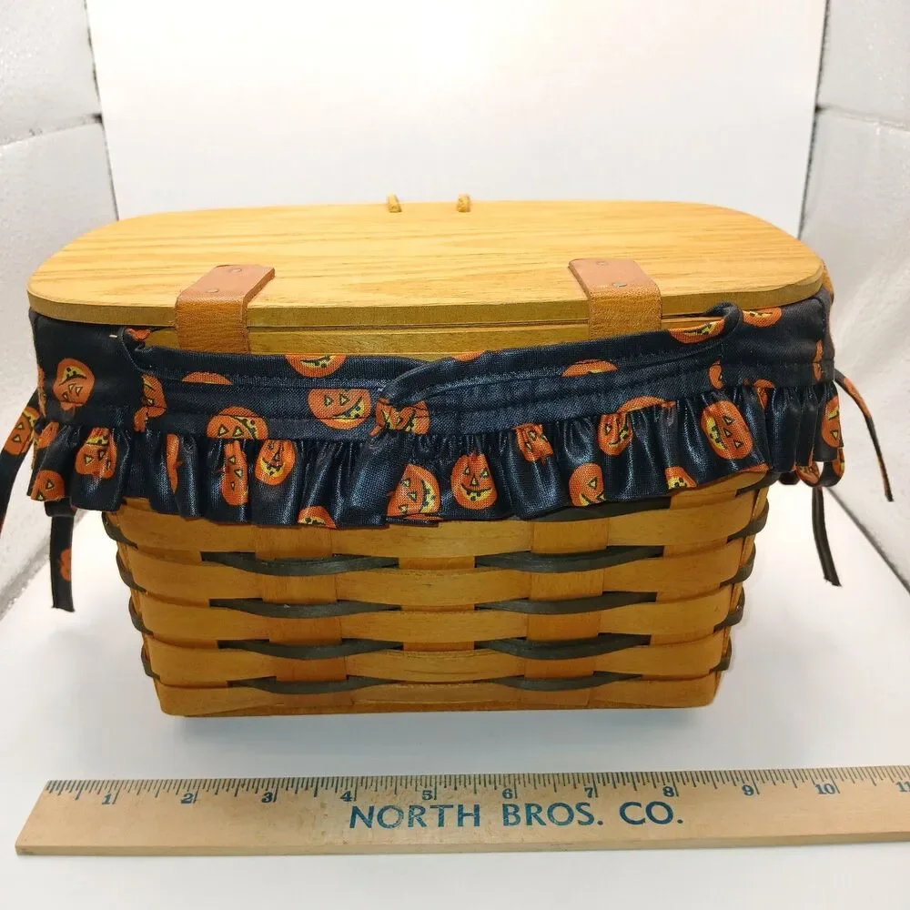Longaberger Basket Purse Bag Swing Handle Pumpkin Jack O Lantern Liner 1998 Sign
